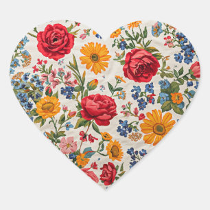 Flowers Everywhere, colorful design, Heart Sticker