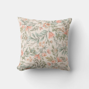 Flowers Everywhere Peach and Blue Sage Throw Pillo Pillow