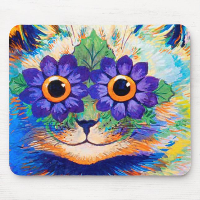 Flowers eyes cat by Louis Wain Mouse Pad (Front)