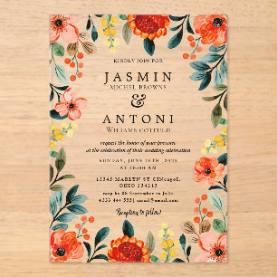  Flowers  Fall Foliage Wedding  Acrylic Invitations