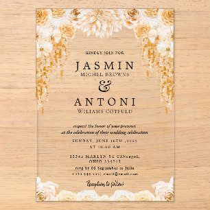 Flowers Fall Foliage Wedding Acrylic Invitations