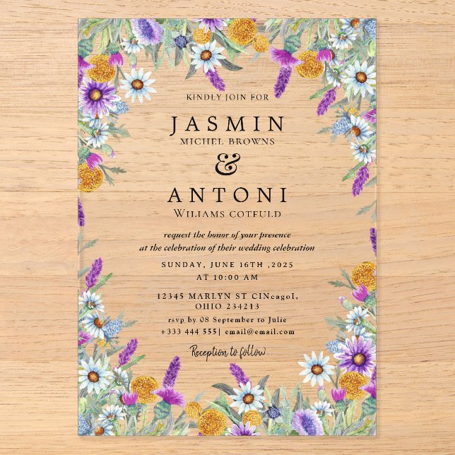  Flowers  Fall Foliage Wedding  Acrylic Invitations (Front)