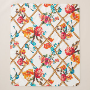 flowers fashion fabric design flower,oil,painting, sherpa blanket