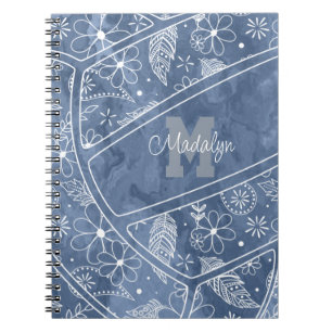 flowers feathers paislies pattern blue volleyball notebook