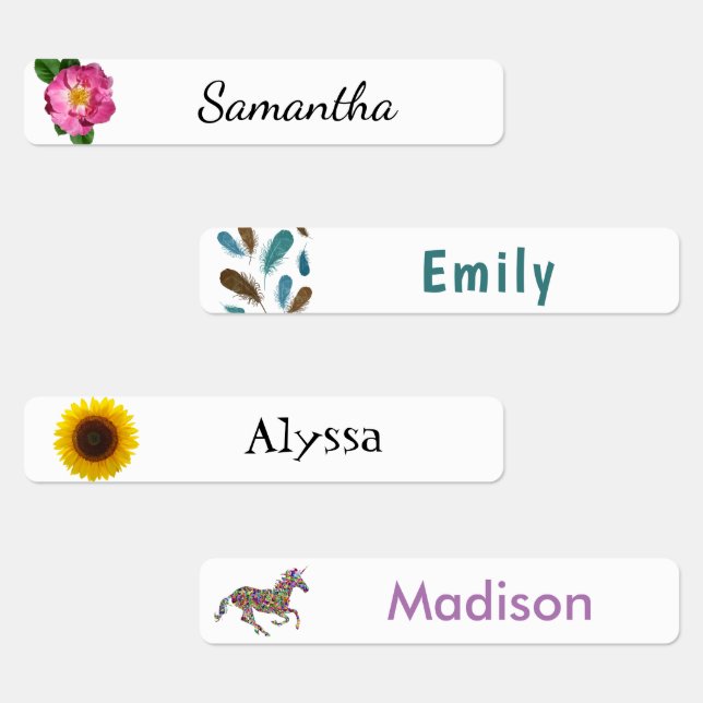 Flowers Feathers Unicorn Girls Clothing Labels (Group)