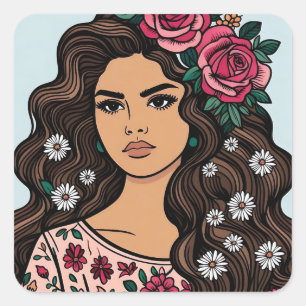 Flowers Fiesta Feminine Floral  Square Sticker
