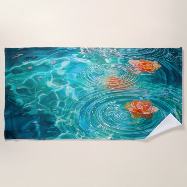 Flowers Floating on Water  Beach Towel (Front)