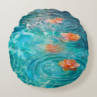 Flowers Floating on Water  Round Pillow