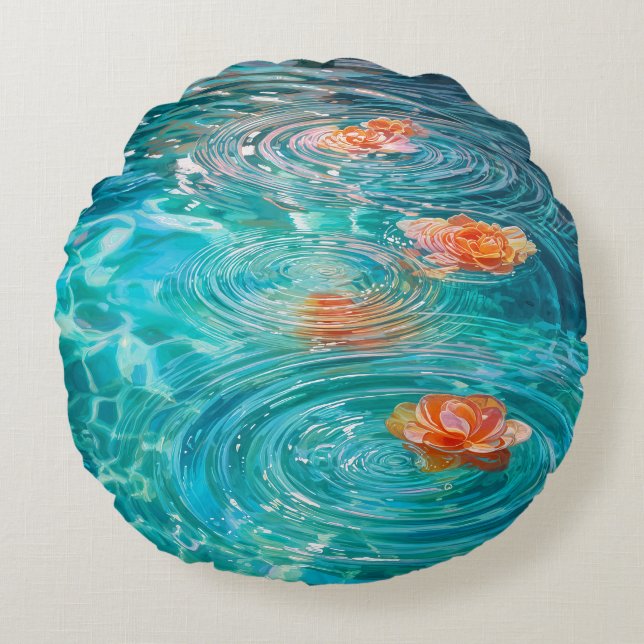 Flowers Floating on Water  Round Pillow (Front)