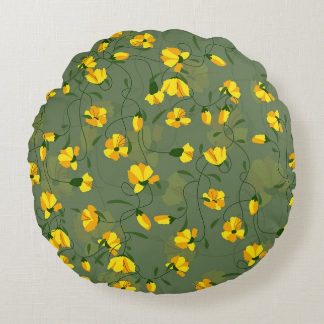 Flowers Floral Background Wildflower Round Pillow (Front)