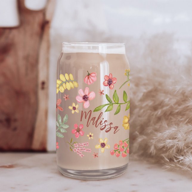 Flowers Floral Boho Pretty Botanical Cute Name Can Glass (Creator Uploaded)