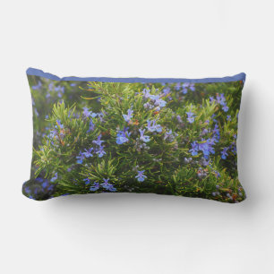 Flowers Floral Greenery Full Bloom Blue Outdoor Lumbar Pillow