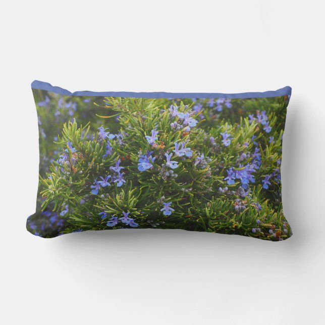 Flowers Floral Greenery Full Bloom Blue Outdoor Lumbar Pillow (Front)