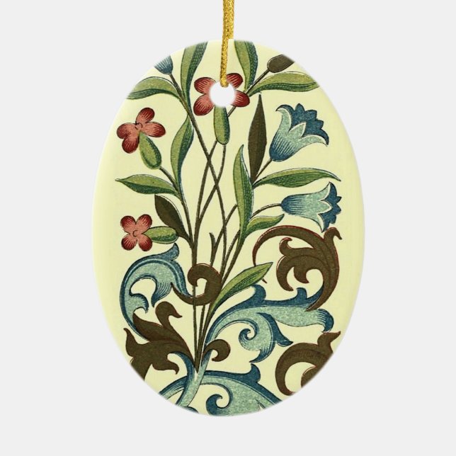 Flowers Floral Wallpaper Art Nouveau Pretty Ceramic Ornament (Front)