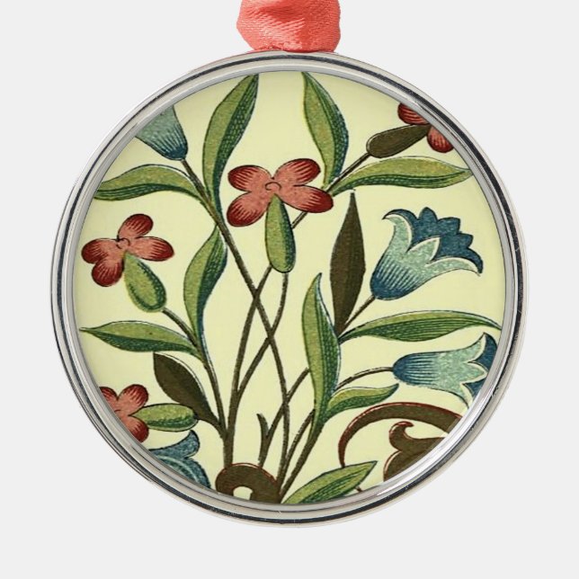 Flowers Floral Wallpaper Art Nouveau Pretty Metal Ornament (Front)