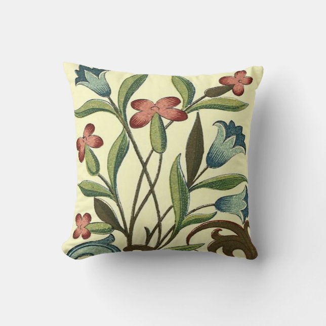 Flowers Floral Wallpaper Art Nouveau Pretty Throw Pillow (Front)