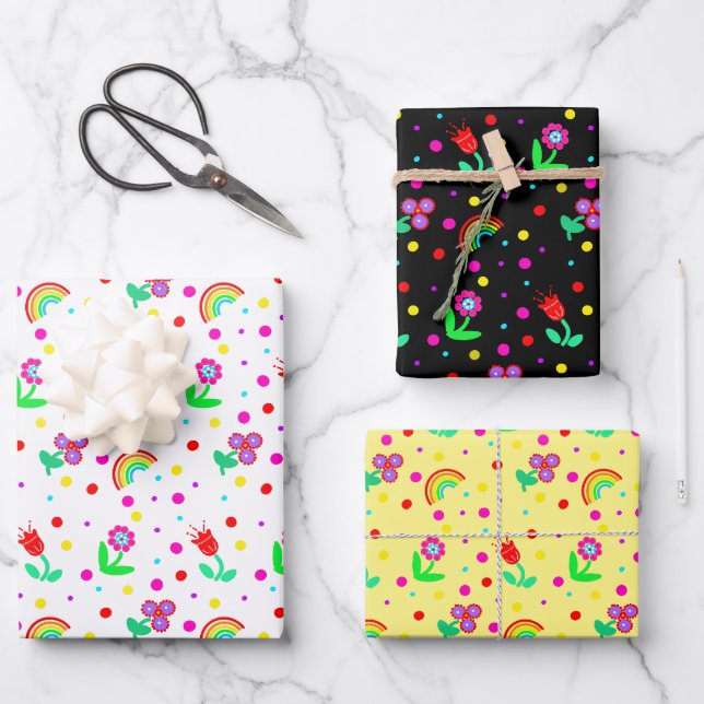Flowers, Flowers and Polka Dots Girl's   Tissue Pa Wrapping Paper Sheet (Front)