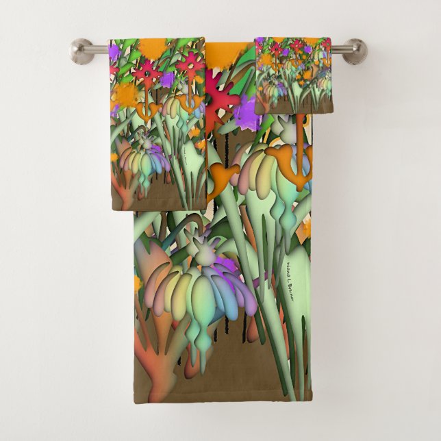 Flowers Flowers Flowers Green  Bath Towel Set (Insitu)