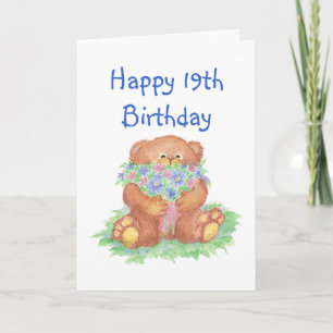 Flowers for 19th Birthday, Teddy Bear Card