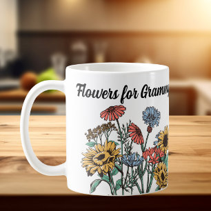 FLOWERS FOR GRAMMY Blues/ Yellows Personalize Coffee Mug