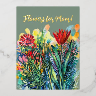 Flowers for the best mom! foil holiday postcard