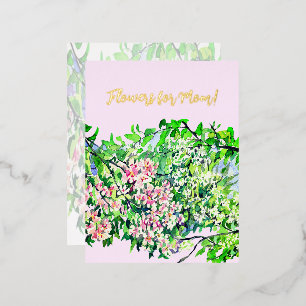 Flowers for the best mom! foil holiday postcard