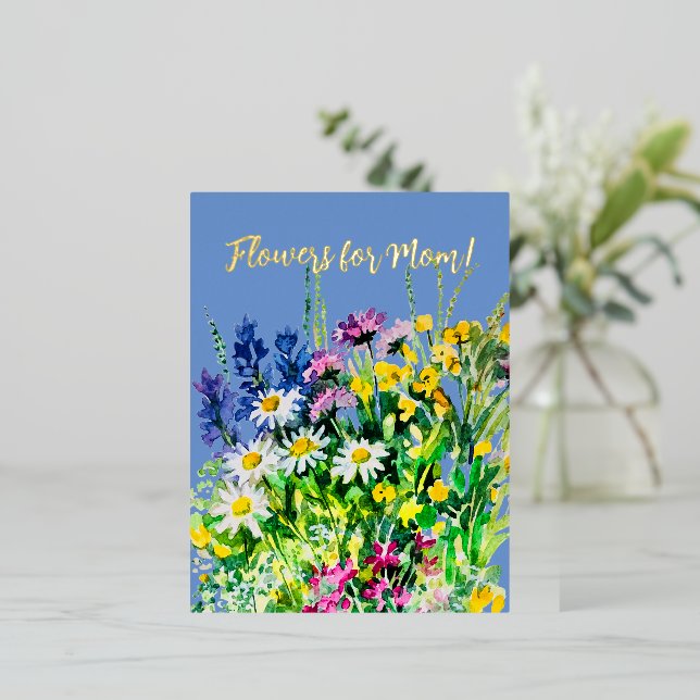Flowers for the best mom! foil holiday postcard (Standing Front)