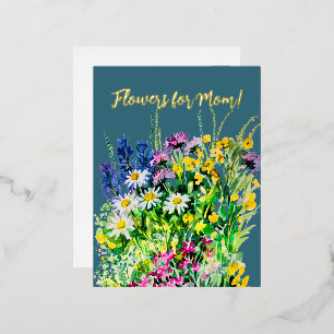 Flowers for the best mom! foil holiday postcard