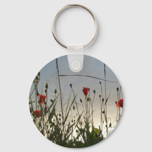 Flowers - Four Red Poppies Keychain