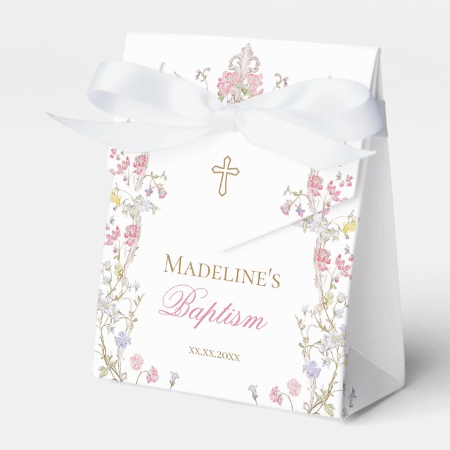  flowers frame Baptism Favor Box (Front Side)