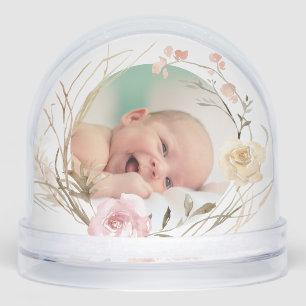 flowers frame Baptism thank you Snowglobe