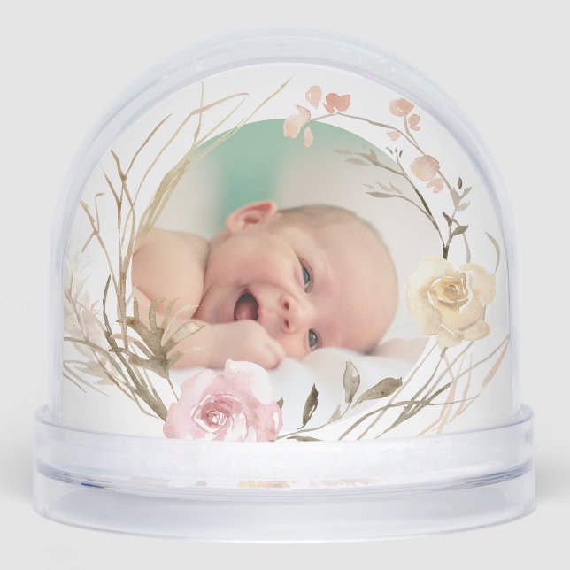 flowers frame Baptism thank you Snowglobe (Front)