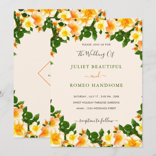 Flowers Frame Wedding Invitation Card Fresh Design (Front/Back)