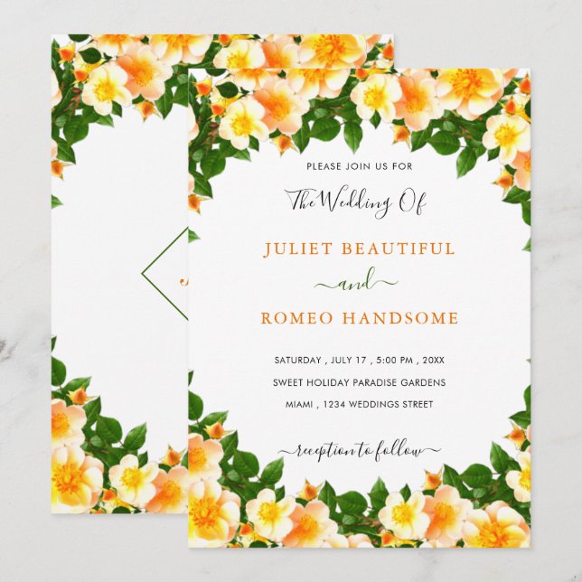 Flowers Framed Wedding Invitation Template (Front/Back)