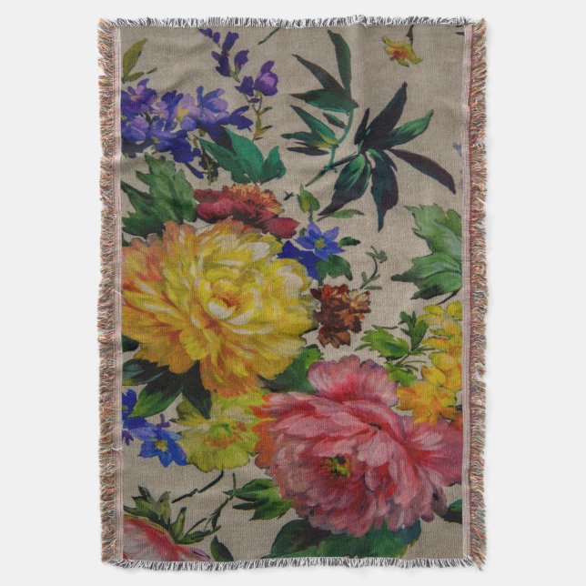 Flowers fulcolor texture Jacquard tapestry Throw Blanket (Front Vertical)