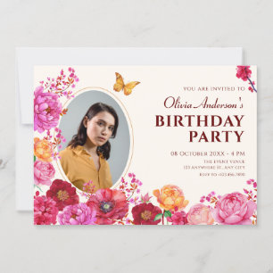 Flowers garden bloom spring photo birthday invitation