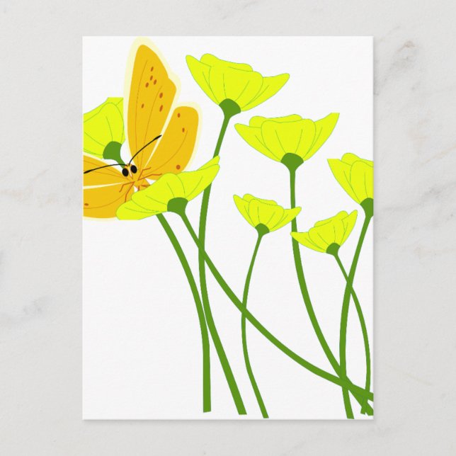 flowers garden butterfly nature yellow blossoms postcard (Front)