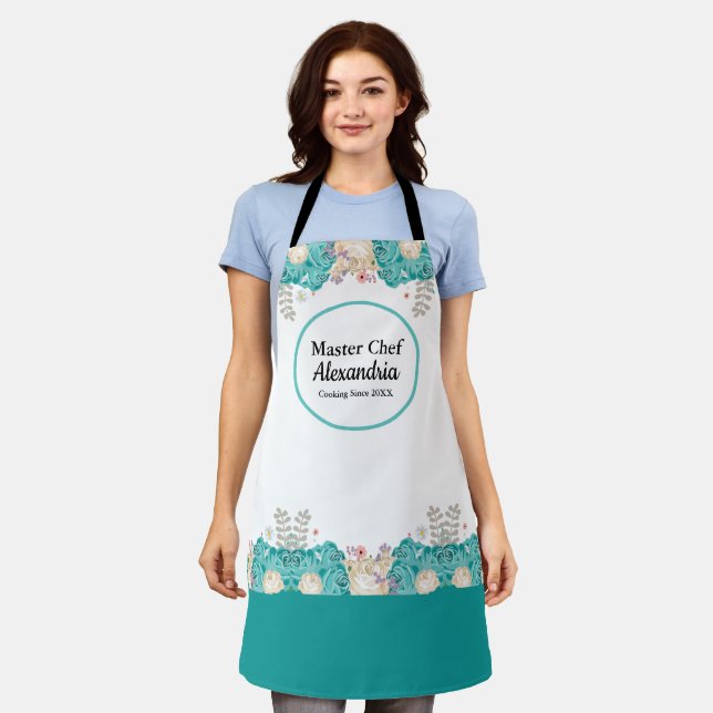  Flowers Garden Watercolor Floral Botanical Custom Apron (Worn)
