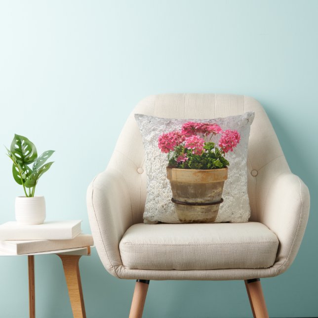 Flowers | Geranium In Flower in Pot Throw Pillow (Chair)