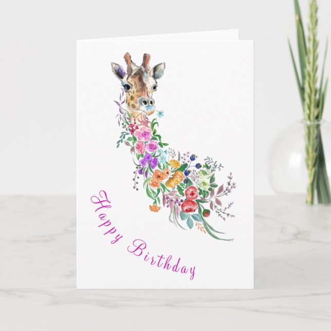 Flowers Giraffe Birthday Card Drawing (Front)