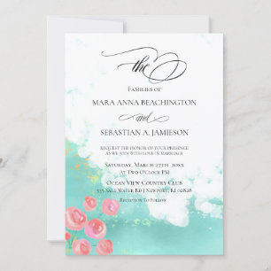 *~* Flowers Glitter Modern Abstract  Mint Invitation