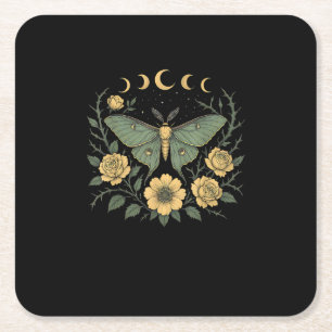 Flowers Goblincore Moth And Butterfly Cottagecore  Square Paper Coaster