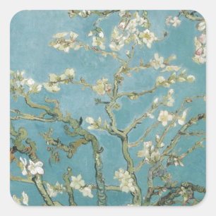 Flowers Gogh Branches Almond Blossoms Nature Square Sticker
