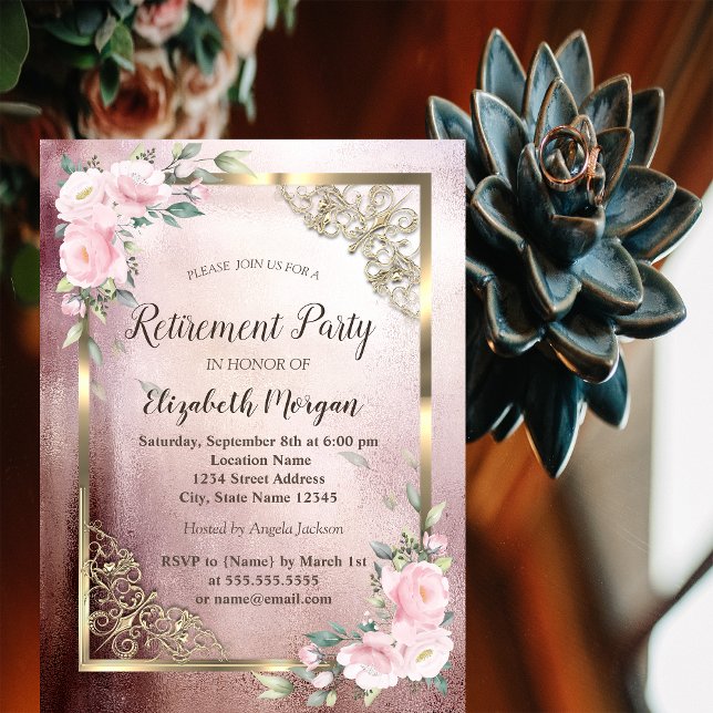  Flowers Gold Frame Retirement Invitation (Creator Uploaded)