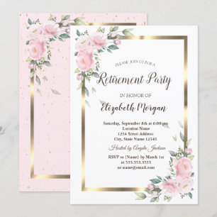 Flowers Gold Frame Retirement Party Invitation