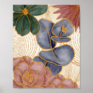 Flowers Gold Glittering Lines  Poster