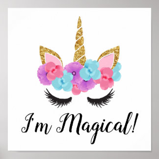 Flowers Gold Magical Unicorn Girls Poster