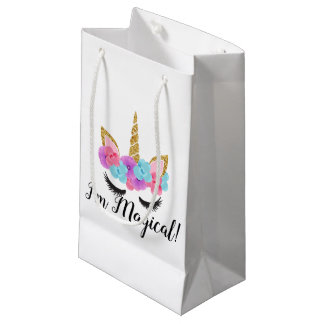 Flowers Gold Magical Unicorn Girls Small Gift Bag