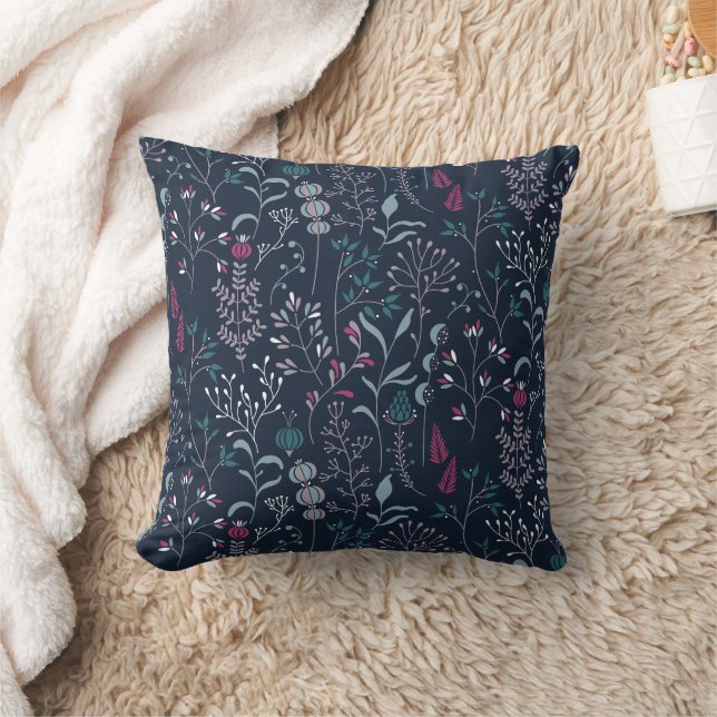 Flowers & Grass Botanical Pattern Throw Pillow (Blanket)