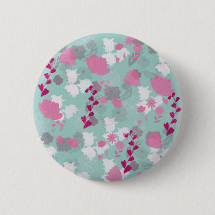 flowers green 2 inch round button
